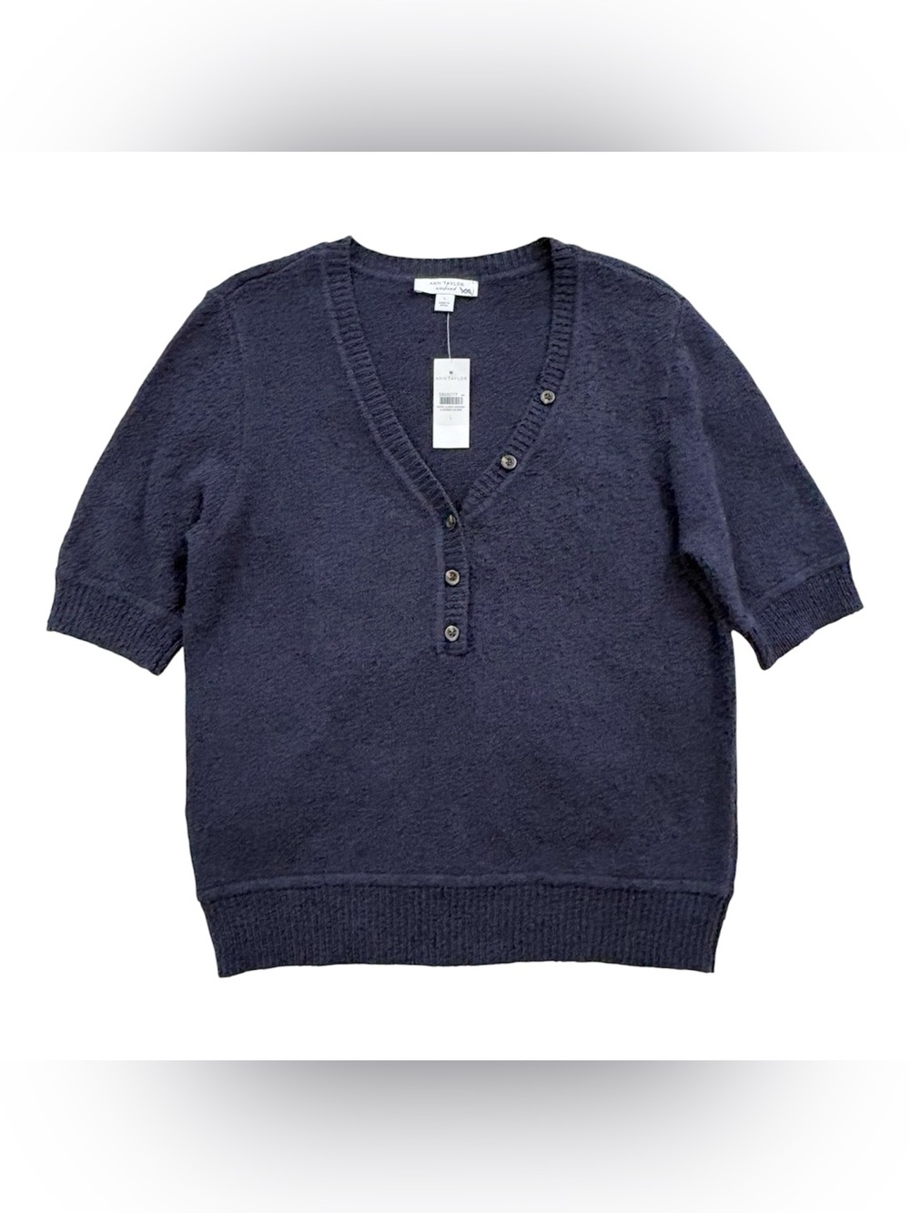 NWT Ann Taylor Weekend Navy Henley Top Large